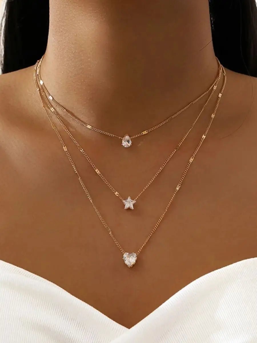 Multi - layer Star Heart Shape Water Drop Pendant Chain Necklace - LaVie Jewelery