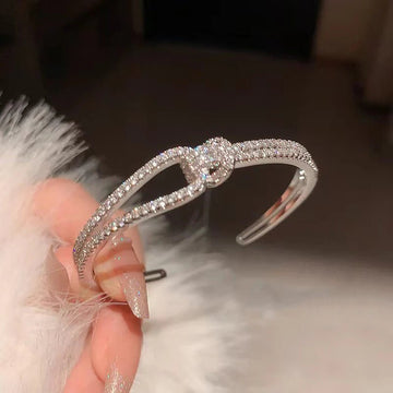 Luxary Silver Gold Color Classic Shiny Knotted Cubic Zirconia Open Bracelets - LaVie Jewelery