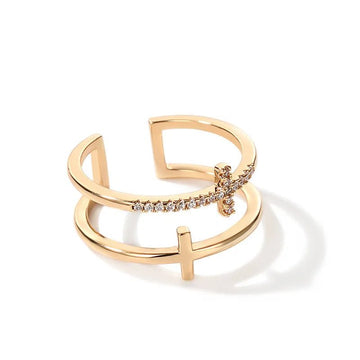 Gold Silver Double Layer Cross Open Adjustable Finger Rings - LaVie Jewelery
