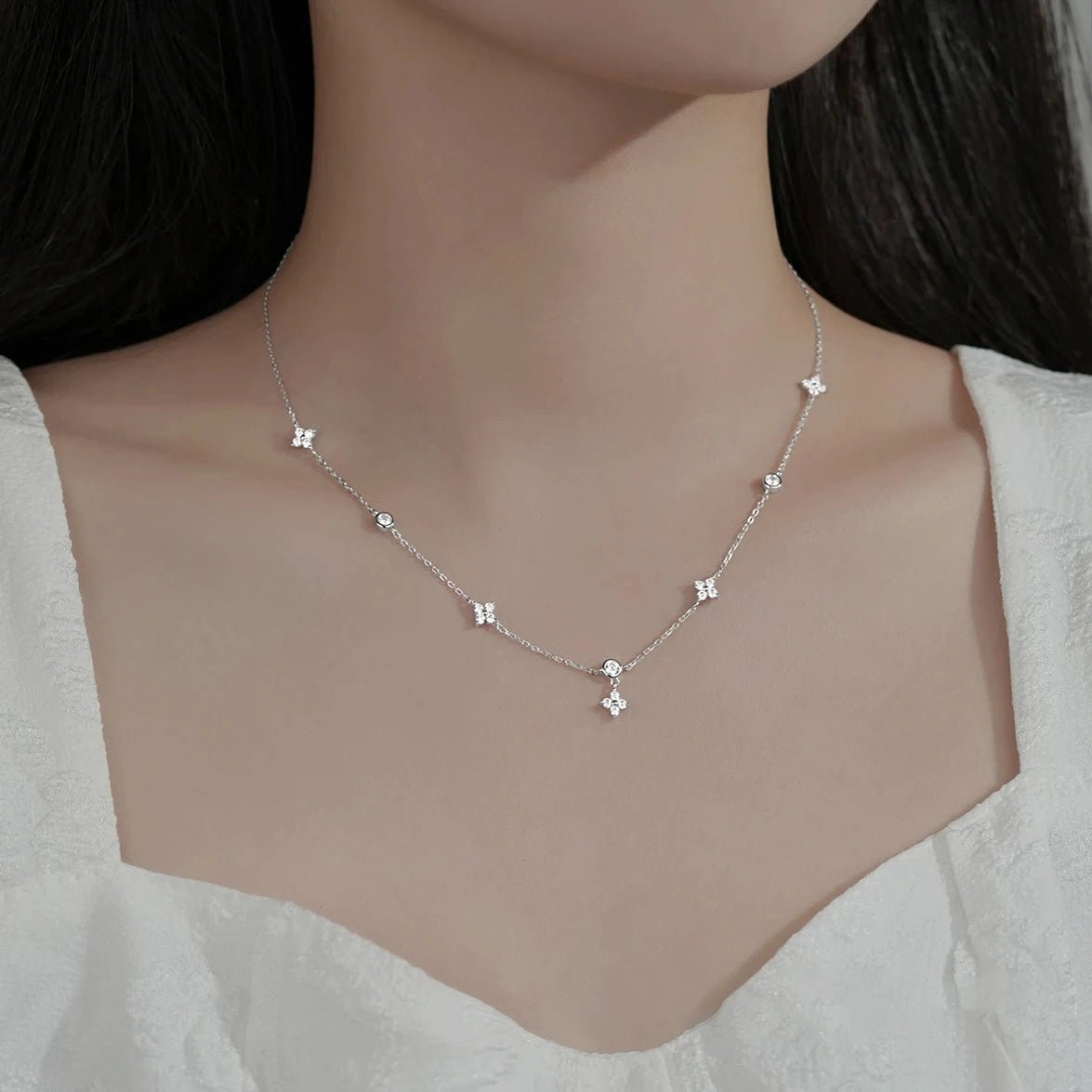 Zircon Four - leaf Flower Luxury Chain Choker Necklace - LaVie Jewelery
