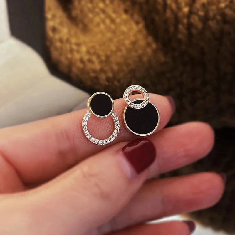 Gold Plating Hallowout Round Metal Crystal Stone Stud Earrings - LaVie Jewelery