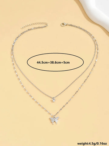 Lats Sparkling Double Layer Butterfly Collar Chain Necklace - LaVie Jewelery