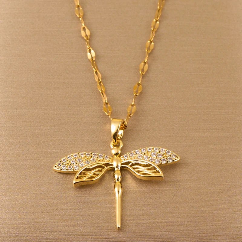 Stainless Steel Gold Color Dragonfly Wings Necklaces For Women - LaVie Jewelery