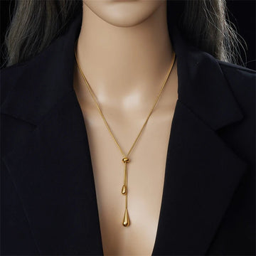 Stainless Steel Adjustable Water Droplet Earrings Necklace Jewelry Set - LaVie Jewelery