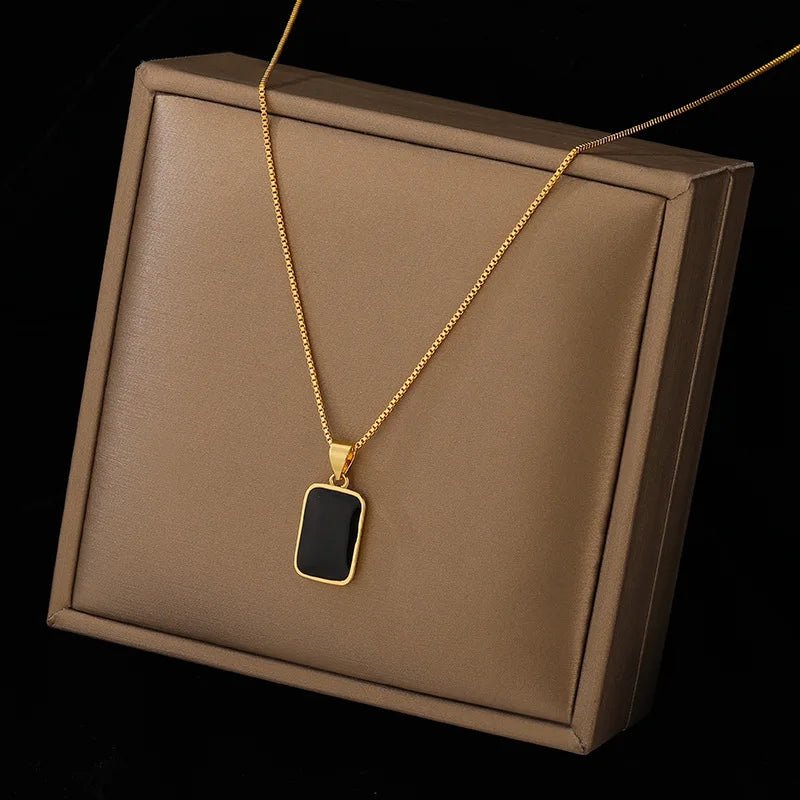 Korean Stainless Steel Rectangular Pendant Gold Silver Necklace - LaVie Jewelery