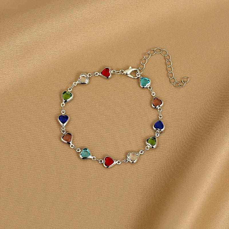 Korean Exquisite Crystal Zircon Colorful Heart Bracelet - LaVie Jewelery