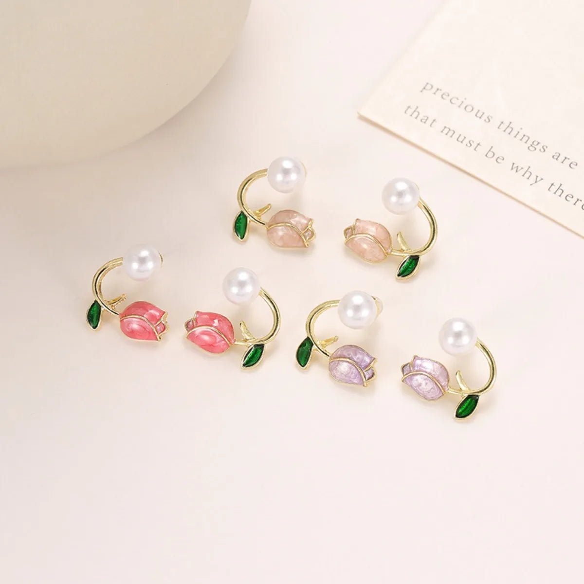 French Tulip Flower Pearl Stud Earrings Pearl Earrings - LaVie Jewelery
