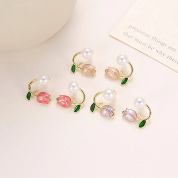 French Tulip Flower Pearl Stud Earrings Pearl Earrings - LaVie Jewelery