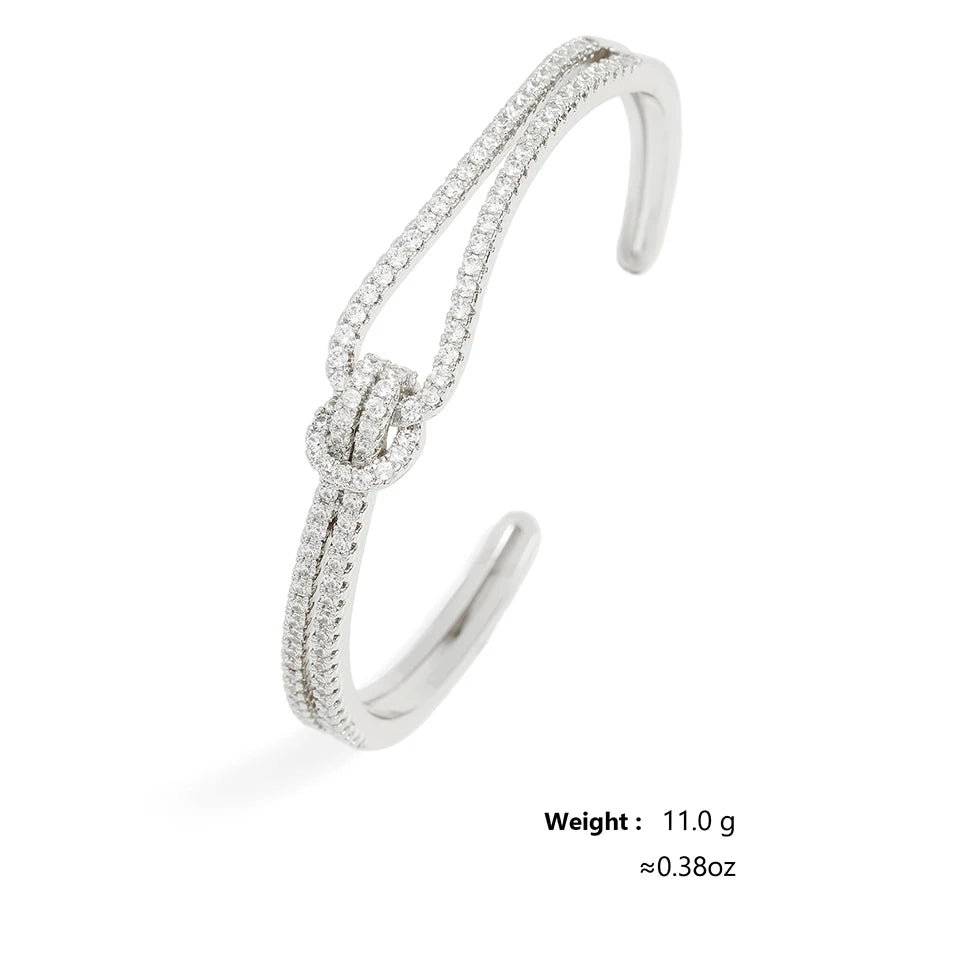 Luxary Silver Gold Color Classic Shiny Knotted Cubic Zirconia Open Bracelets - LaVie Jewelery