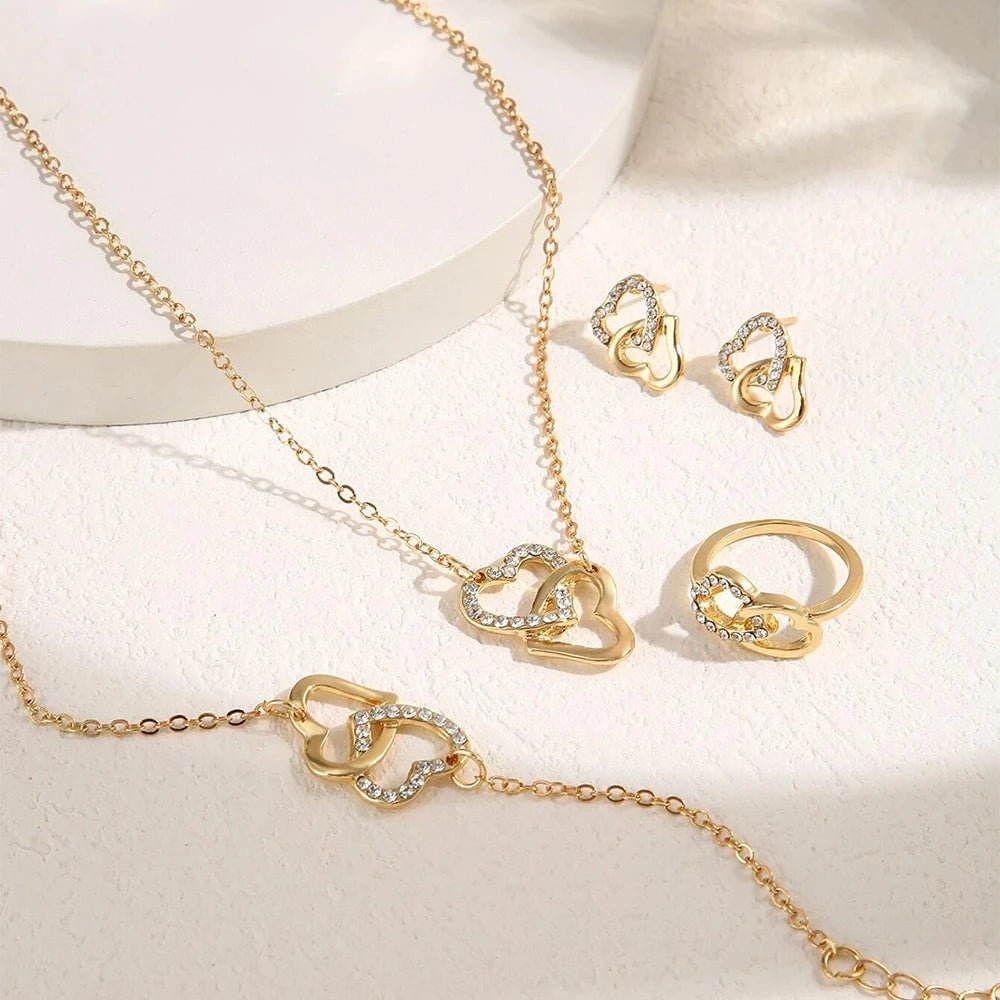 Elegant Gold Rhinestone Heart Shaped Jewelery Set - LaVie Jewelery