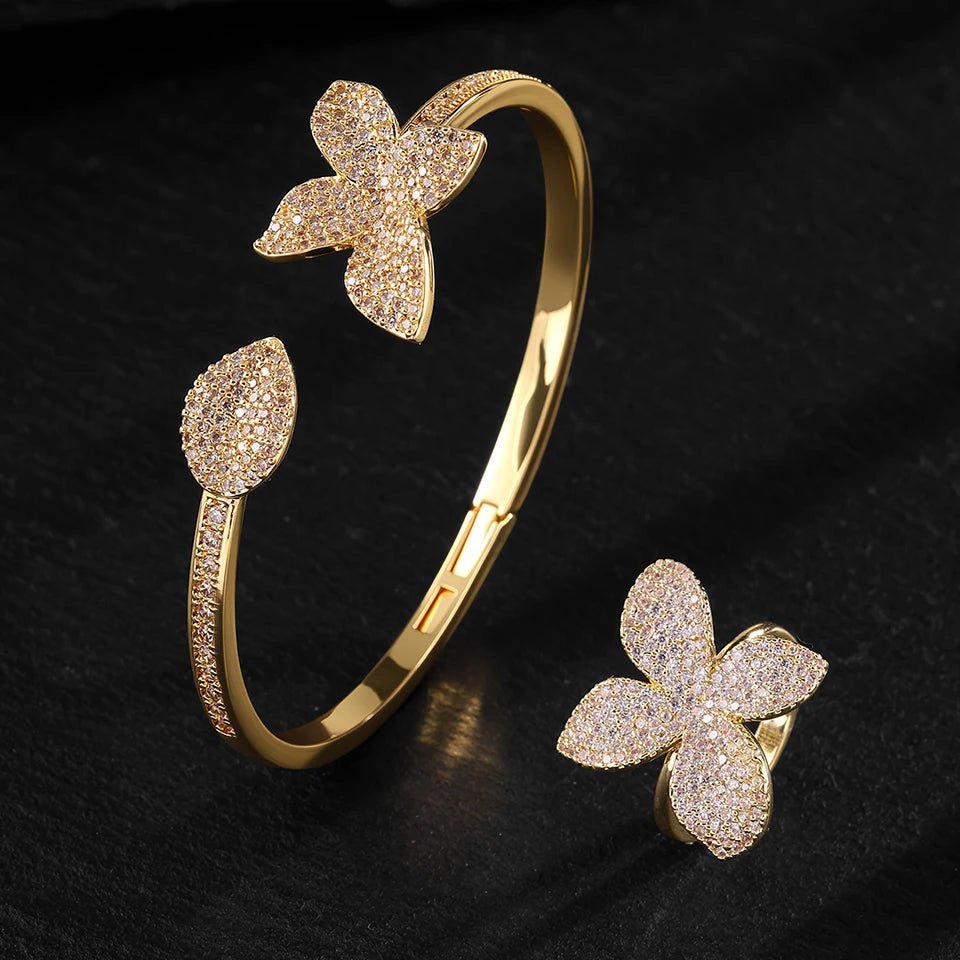 Luxury Silver Color Flower Leaf Adjustable Jewelry Set - LaVie Jewelery
