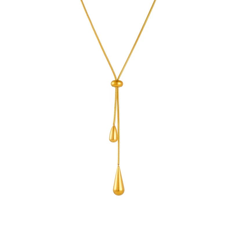 Stainless Steel Adjustable Water Droplet Earrings Necklace Jewelry Set - LaVie Jewelery
