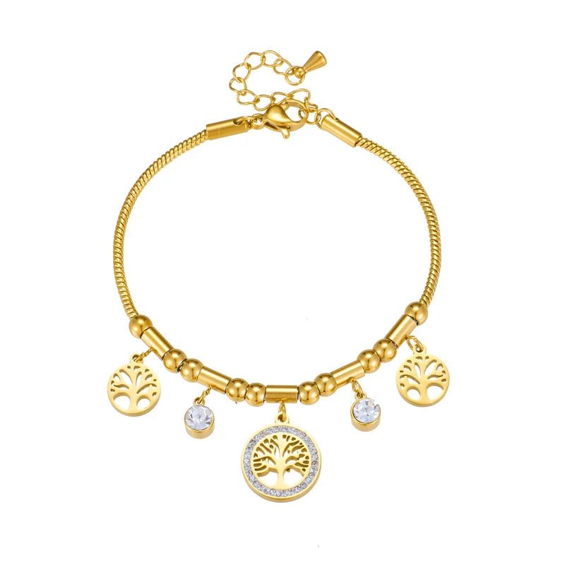 Elegant Gold Color Stainless Steel Tree of Life Charms Bracelet with Zircon Stone - LaVie Jewelery