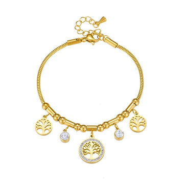 Elegant Gold Color Stainless Steel Tree of Life Charms Bracelet with Zircon Stone - LaVie Jewelery