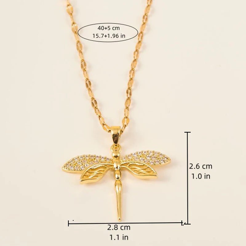 Stainless Steel Gold Color Dragonfly Wings Necklaces For Women - LaVie Jewelery