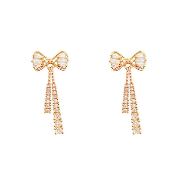 Fashion Zircon Bow Earrings Acrylic Crystal Tassel Earrings - LaVie Jewelery