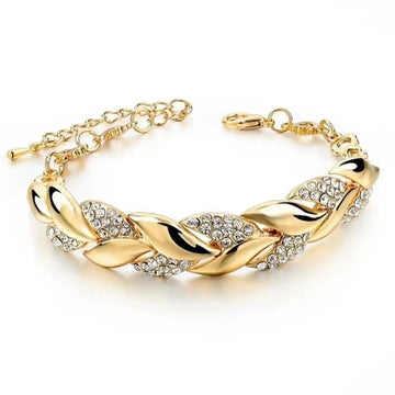 Gold Colour Twisted Crystal Stone Leaf Bracelet - LaVie Jewelery