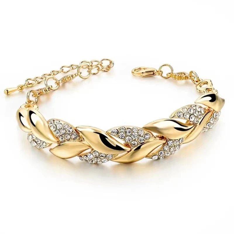 Gold Color Leaf Twisted Crystal Stone Bracelet - LaVie Jewelery