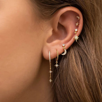 Gold Plated Cubic Zirconia Star Moon Dangle Earrings Set - LaVie Jewelery