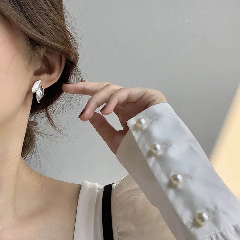 Korean Trendy Fresh Lovely Sweet Grey Leaf Stud Earrings - LaVie Jewelery