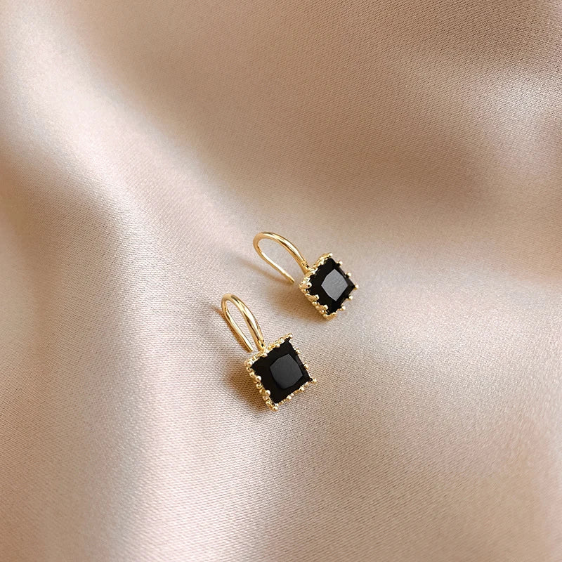 Square Crystal Stone in Gold Plated Hook Earrings - LaVie Jewelery