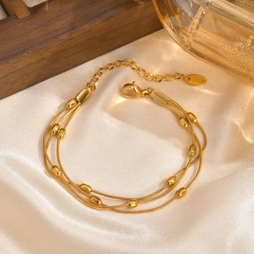 Multilayer Round Beaded Gold Plated Adjustable Snake Chain & Link Bracelets - LaVie Jewelery
