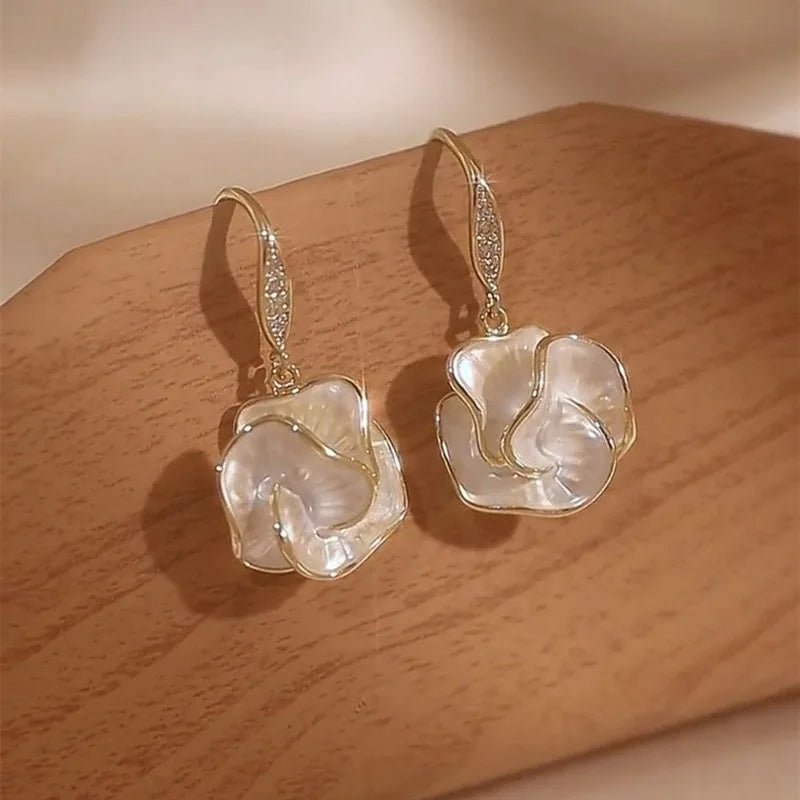 Korean Golden Rimmed Flower Drop Earrings - LaVie Jewelery