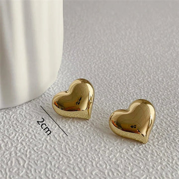 Gold Color Smooth Love Heart Shaped Stud Earrings - LaVie Jewelery