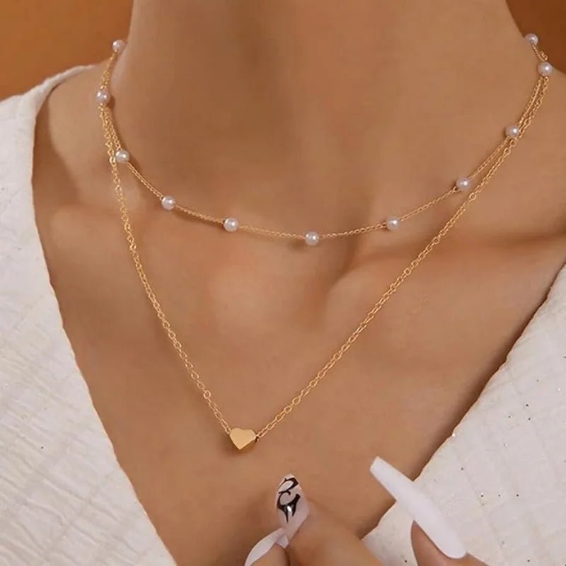 14K Gold Plated Heart Pearl Pendant Jewelery Sets - LaVie Jewelery