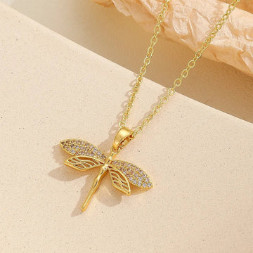 Stainless Steel Gold Color Dragonfly Wings Necklaces For Women - LaVie Jewelery
