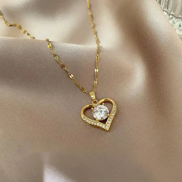 Elegant Hollow Heart Rhinestone Pendant Necklace - LaVie Jewelery