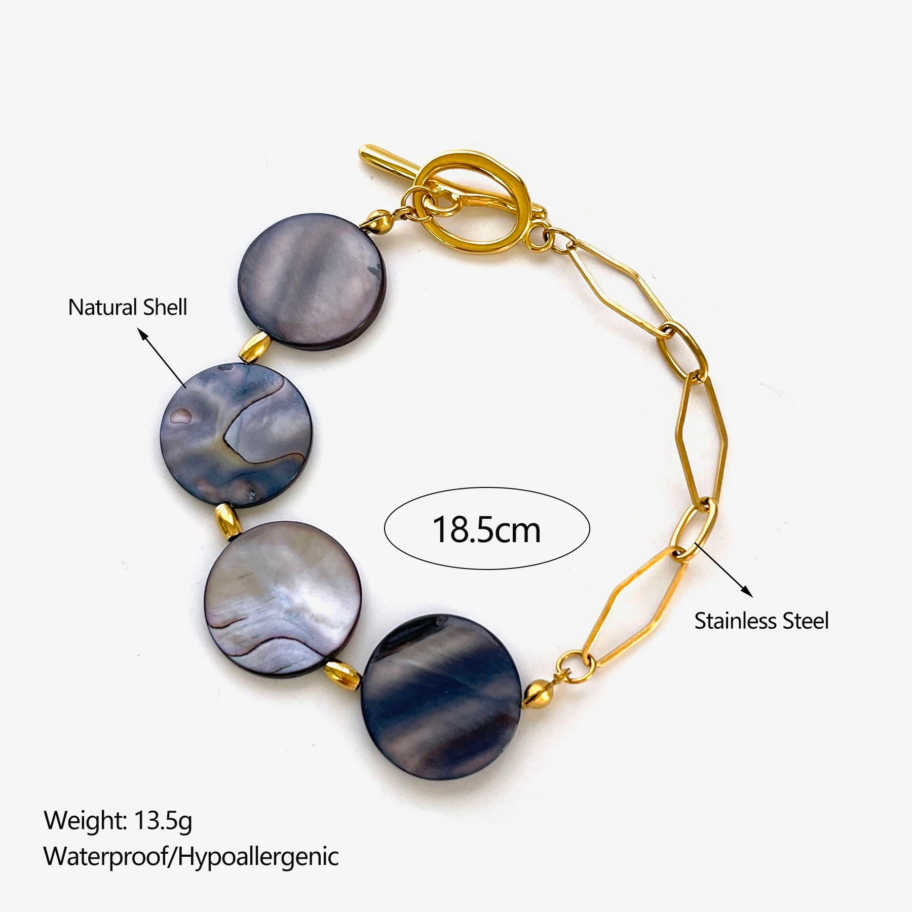 Stainless Steel Grey Round Natural Shell Bracelet Necklace Jewelry Set - LaVie Jewelery
