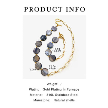 Stainless Steel Grey Round Natural Shell Bracelet Necklace Jewelry Set - LaVie Jewelery