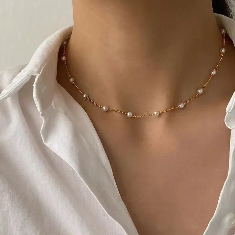 Gold Color New Beads Pearl Choker Necklace - LaVie Jewelery