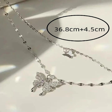 Lats Sparkling Double Layer Butterfly Collar Chain Necklace - LaVie Jewelery