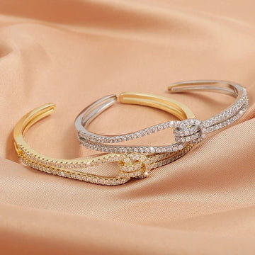 Luxary Silver Gold Color Classic Shiny Knotted Cubic Zirconia Open Bracelets - LaVie Jewelery