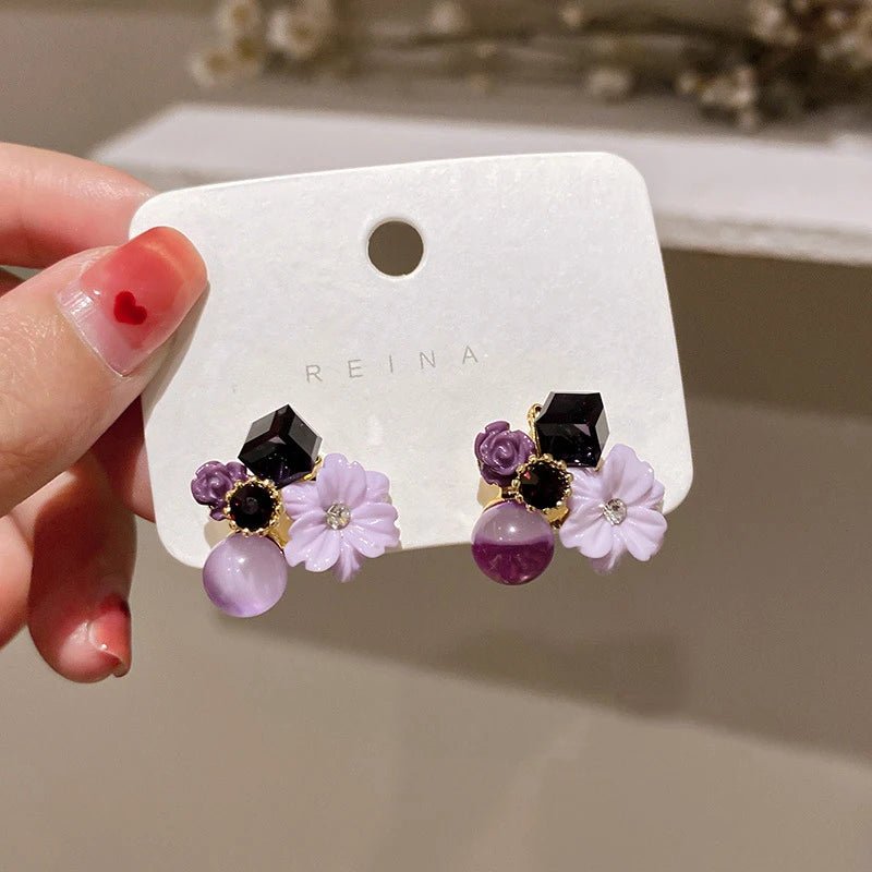 Korean Exquisite Rhinestone Long White Flower Pearl Drop Earrings - LaVie Jewelery