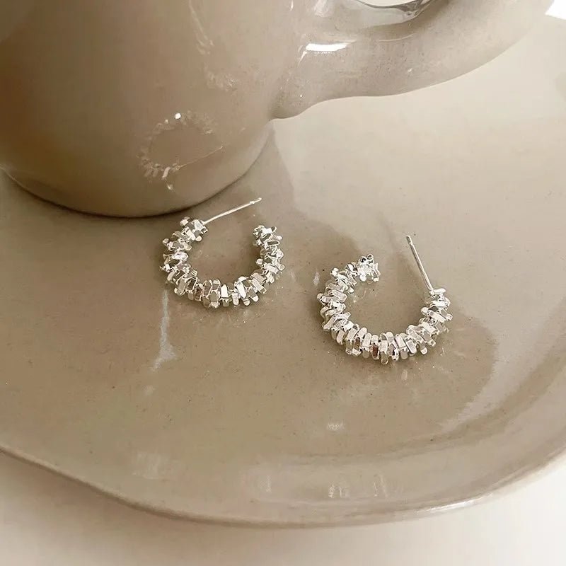 Sparkling Silver Color Irregular Metal C - shaped Earrings - LaVie Jewelery