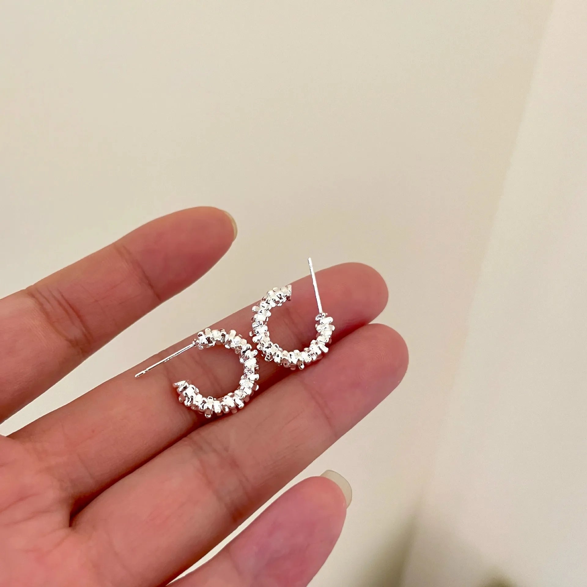 Sparkling Silver Color Irregular Metal C - shaped Earrings - LaVie Jewelery