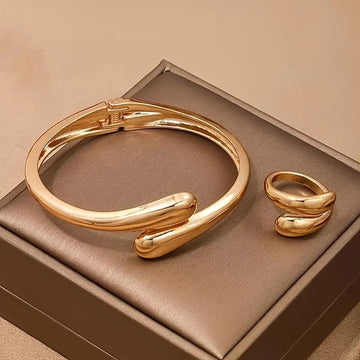 Waterdrop Shaped Open Bracelet Earring Bangle Set - LaVie Jewelery