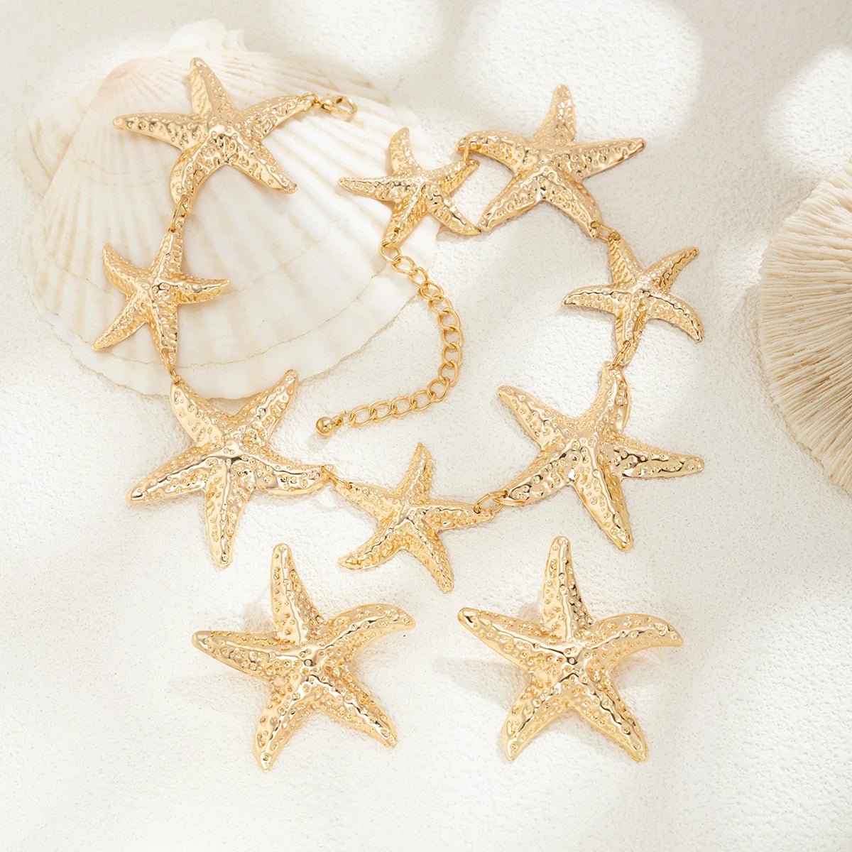 Vintage Large Metal Starfish Choker Necklace Drop Earrings Jewelry Set - LaVie Jewelery