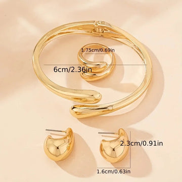 Waterdrop Shaped Open Bracelet Earring Bangle Set - LaVie Jewelery