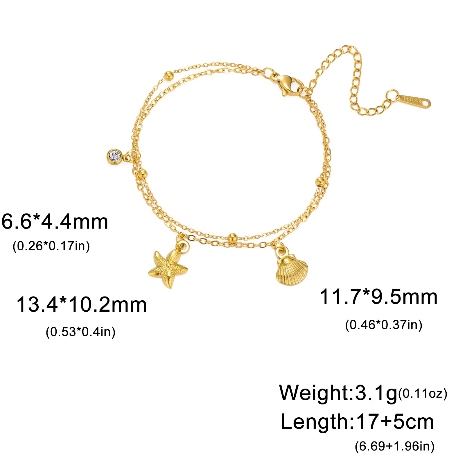 Stainless Steel Starfish Seashell Charms Bracelet - LaVie Jewelery