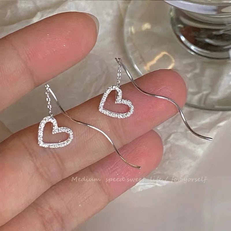 Korean Style Long Tassel Heart Drop Earrings - LaVie Jewelery