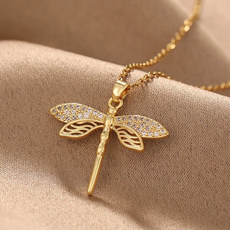 Stainless Steel Gold Color Dragonfly Wings Necklaces For Women - LaVie Jewelery