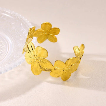 Chic Gold Color Elegant Flower Shaped Cuff Bracelet - LaVie Jewelery