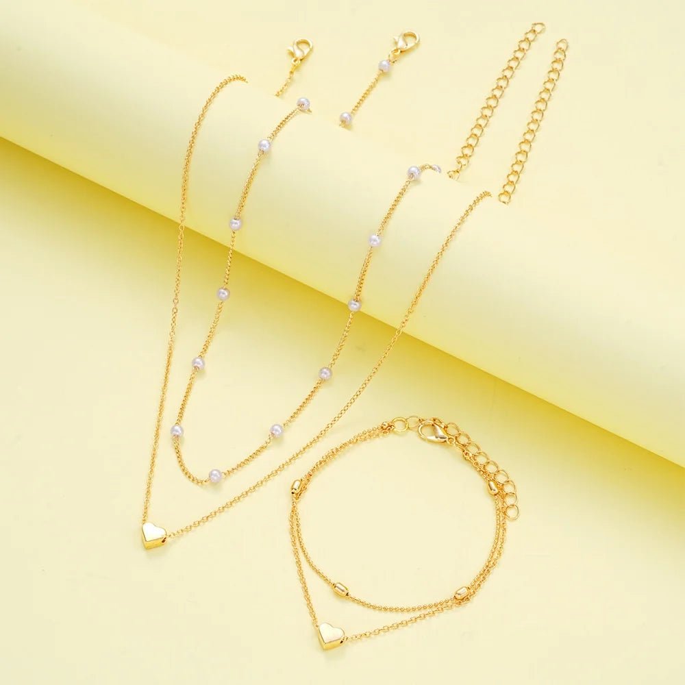 14K Gold Plated Heart Pearl Pendant Jewelery Sets - LaVie Jewelery