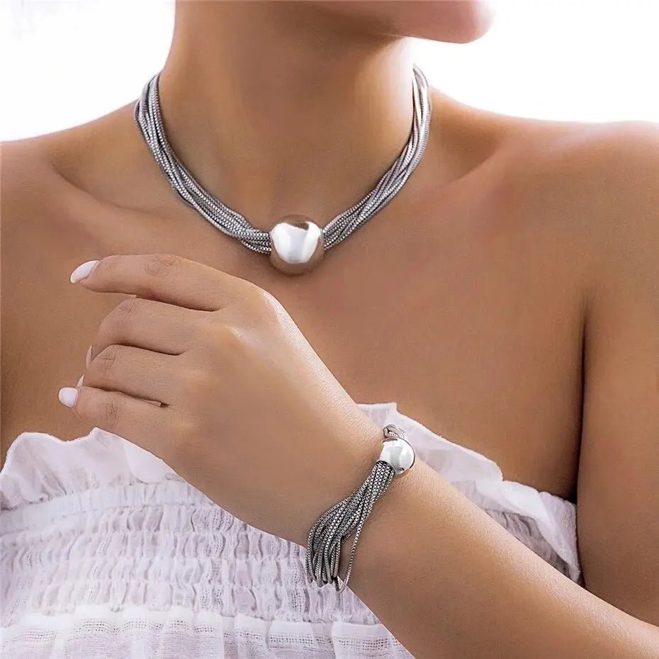 Bohemian Fashion Choker Necklace Bracelet Jewelry Set - LaVie Jewelery