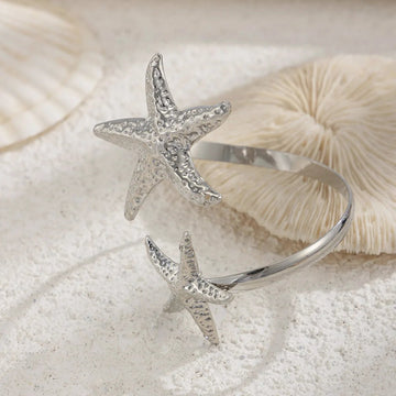 Gold Color Punk Flower Starfish Open Cuff Bangles - LaVie Jewelery
