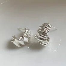 Vintage Silver Plated Stainless Steel Irregular Hoop Earrings - LaVie Jewelery